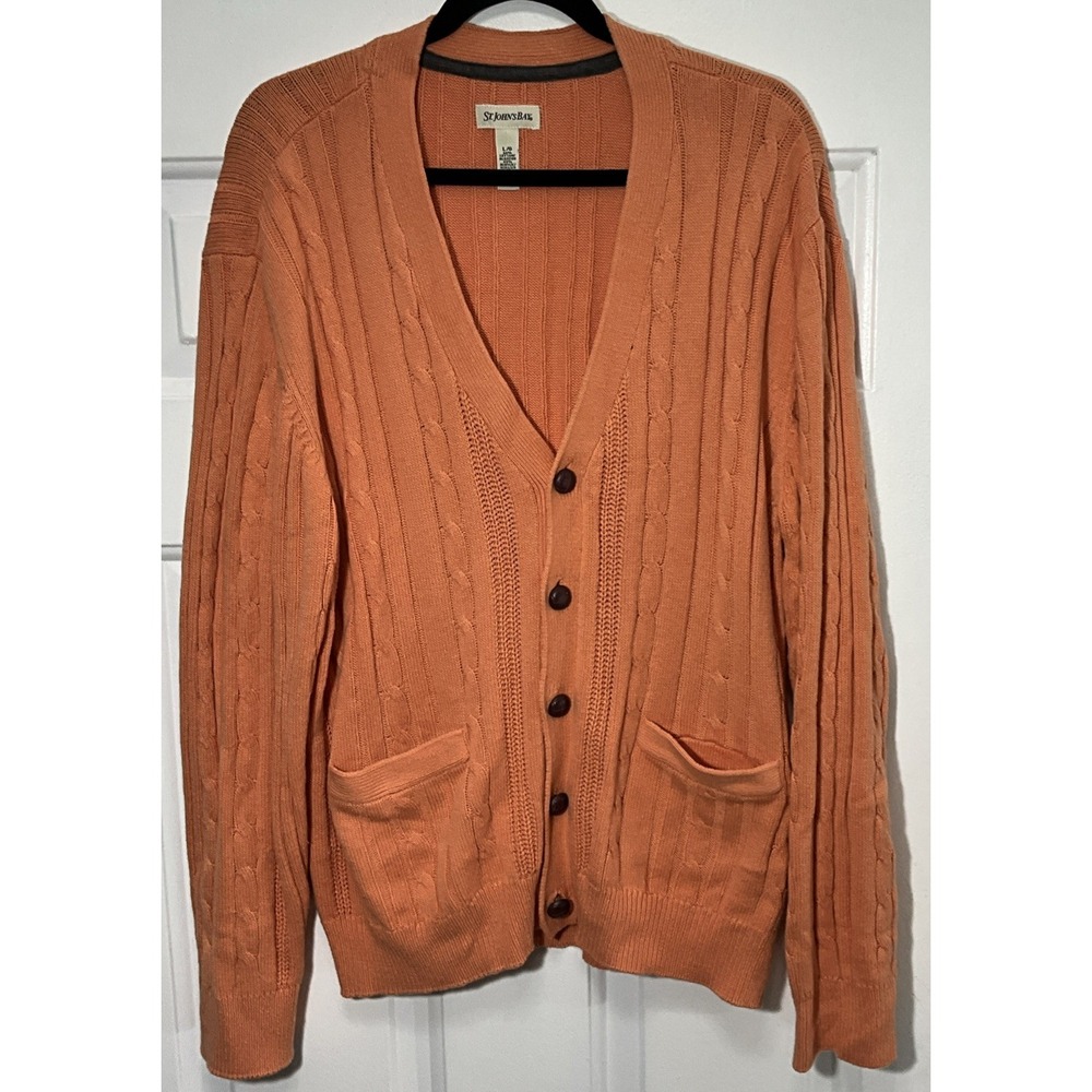 Saint Johns Bay Long Sleeve Button Up Orange/Pumpkin Cardigan Men's Large